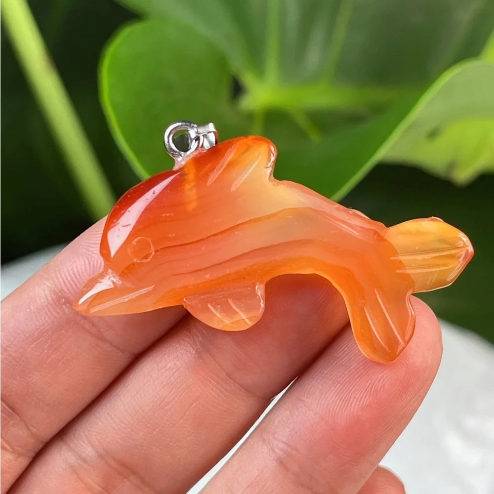 Stainless steel carnelian dolphin‎ carving pendant